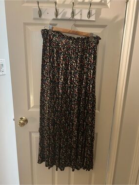 MNG -  Black Floral Maxi Skirt with Tiny Multicolor Blooms